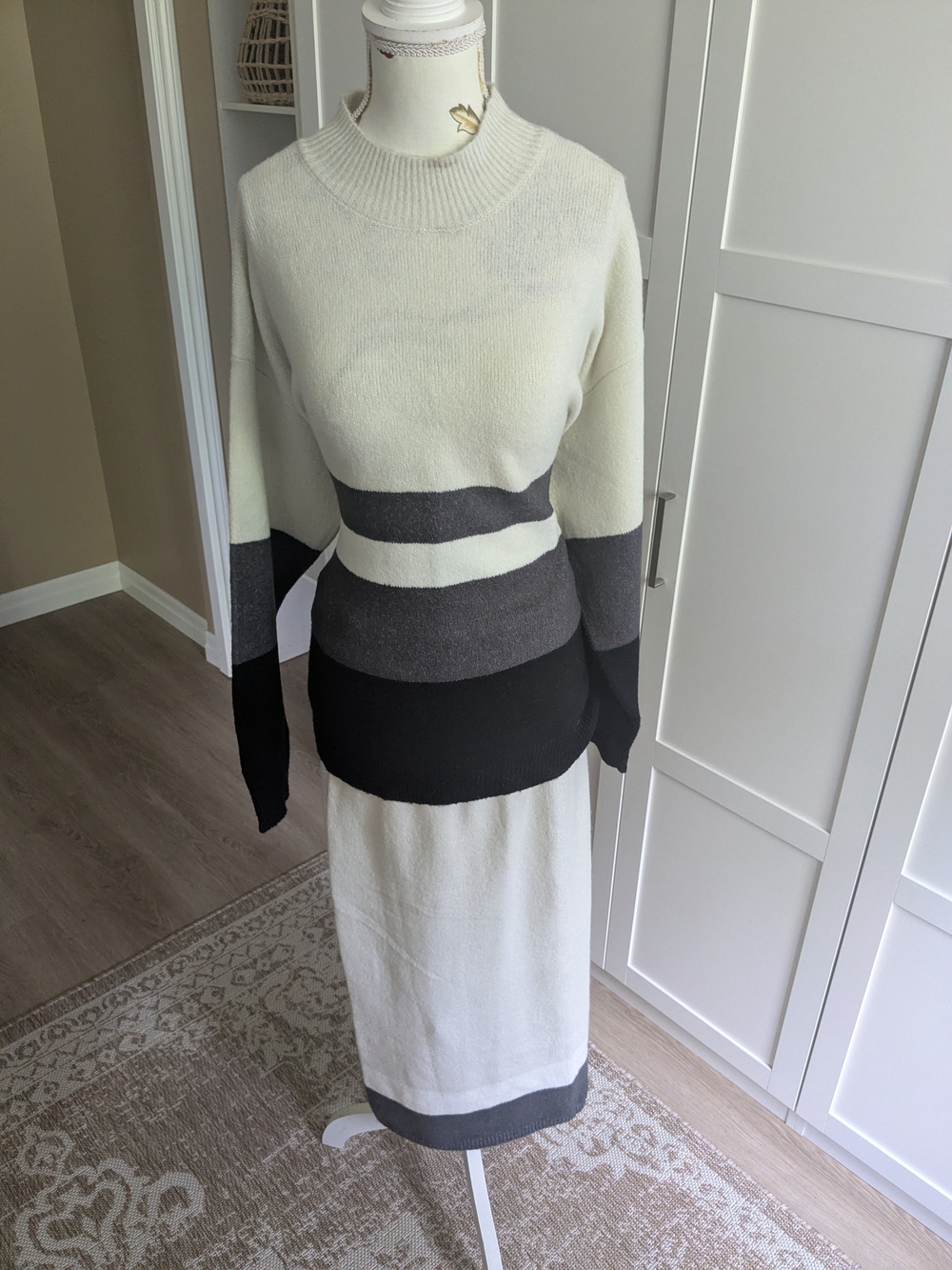 Dorothy Perkins Cream Knit Top With Striped Midi Skirt